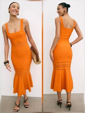 SIMKHAI Louella Midi Casual Dress Square Neck Sleeveless Pull-on Size S